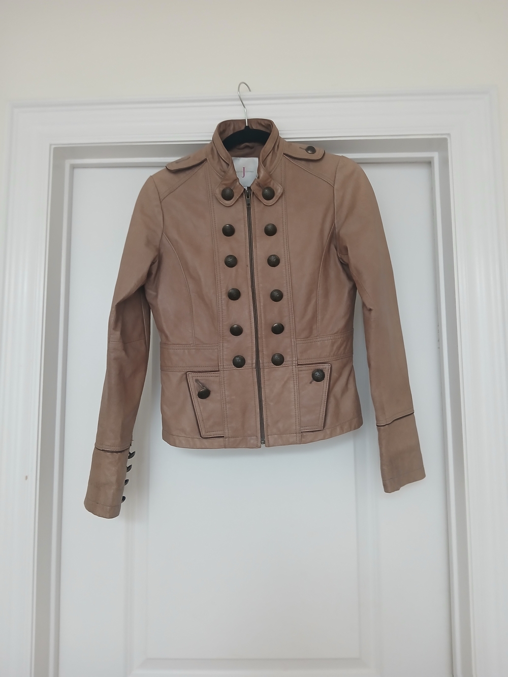 Women’s Military-Style Designer Vintage Leather Jacket in Taupe